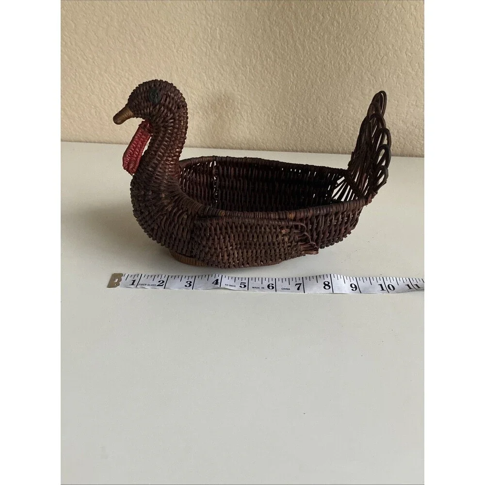 Vintage Turkey Wicker Basket Thanksgiving Cottage Fall Family Boho Feast